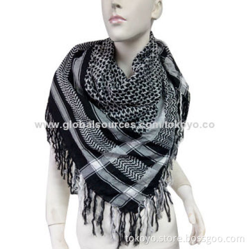 Woolen square scarf with yarn dyed and tassels, check for men, super soft, measures 120*120cm
